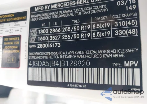 2018 Mercedes-Benz Gle 350 from USA, damaged, VIN 4JGDA5JB4JB128920